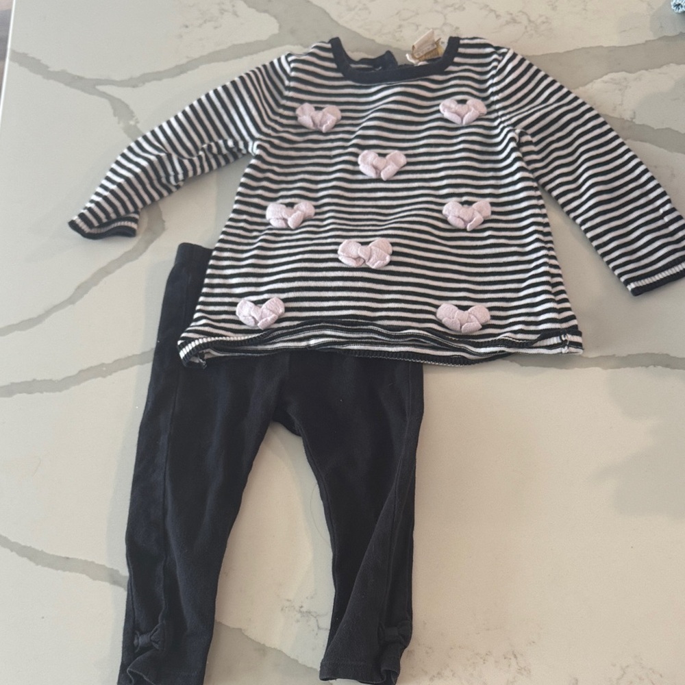 Kate Spade Striped Black and White Top with Pink Bows and Black Leggings